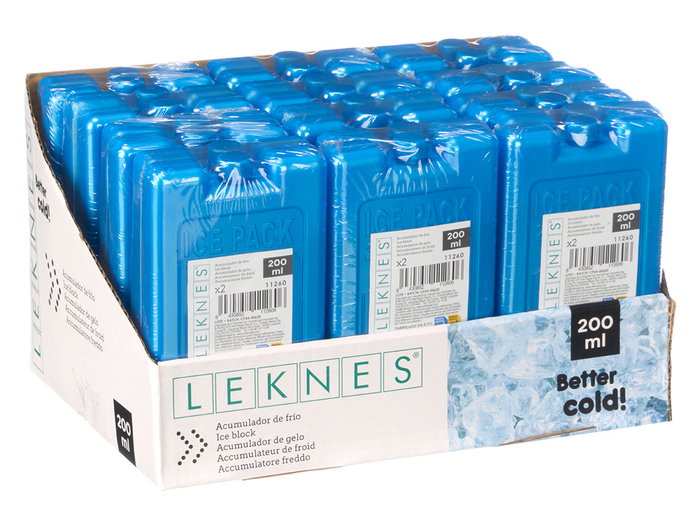 Leknes Set 2 Bloques Acumulador Frío 200ml, Azul, Plástico (PE), Dimensiones 15 x 8.5 x 2.2 cm (Set de 24)