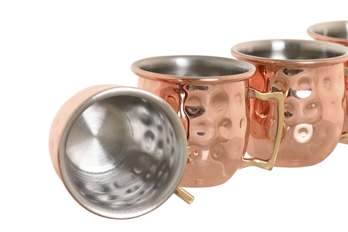 DKD Home Decor Tazas Cobrizo Inox Set de 4 Piezas 5 x 6 x 12 cm