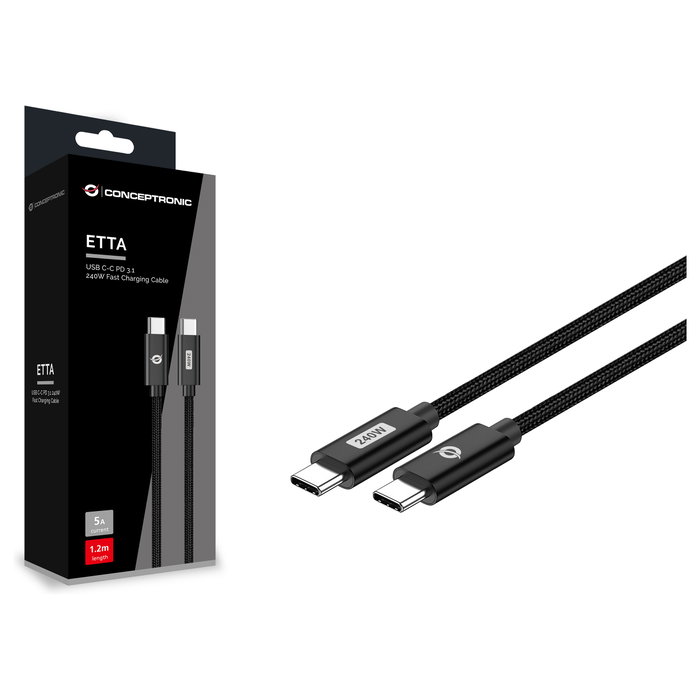 Conceptronic Cable USB-C a USB-C ETTA03B20 2m 240W PD 3.1 Negro Conceptronic Cable USB-C a USB-C ETTA03B20 2m 240W PD 3.1 Negro
