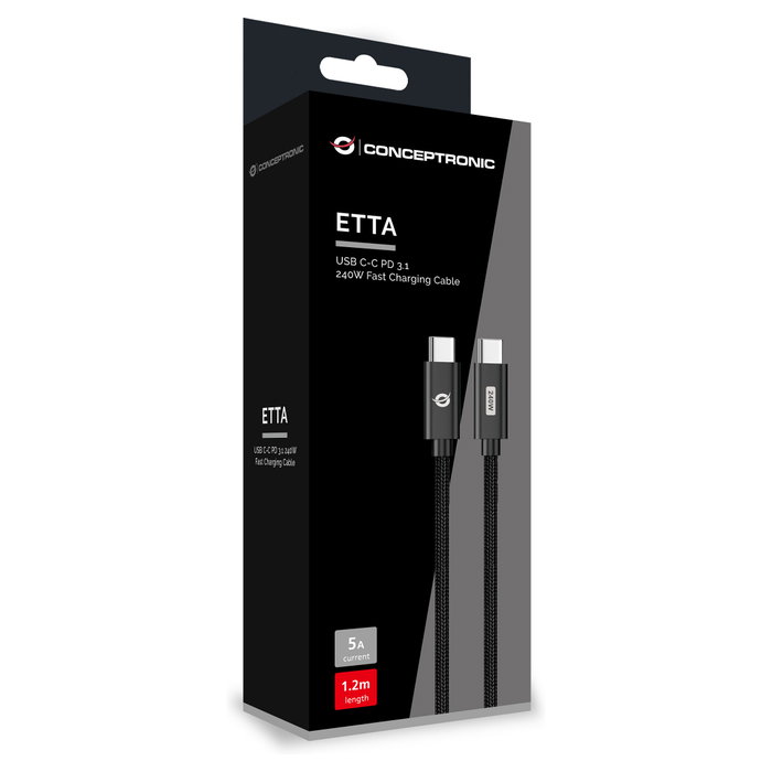 Conceptronic Cable USB-C a USB-C ETTA03B20 2m 240W PD 3.1 Negro Conceptronic Cable USB-C a USB-C ETTA03B20 2m 240W PD 3.1 Negro