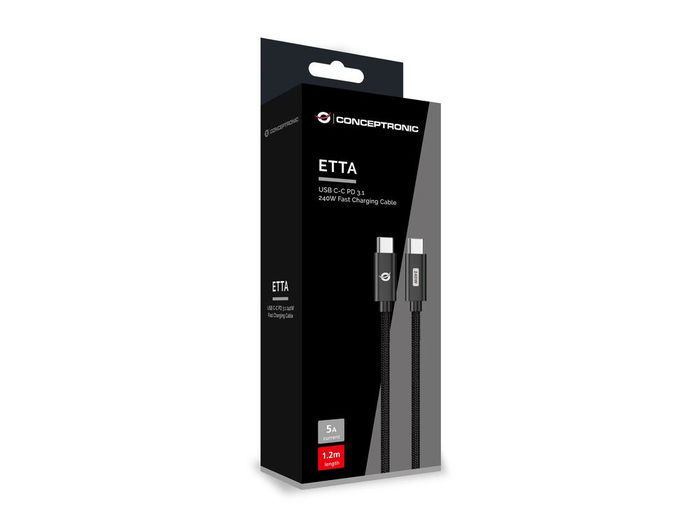 Conceptronic ETTA03B20 Cable USB-C Macho a Macho Negro 2m, 240W Power Delivery