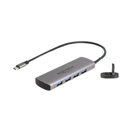 DeLOCK 64293 Hub USB 4 Puertos USB 3.2 Gen 2 Tipo-A 10 Gbps con Conector Tipo-C y Cable de 0.3 m - Color Gris Metal