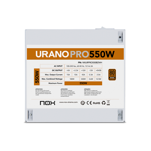 Nox Urano PRO White 550W Bronze Blanco ATX Nox Urano PRO White 550W Bronze Blanco ATX