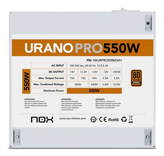 Nox Urano PRO White 550W Bronze Blanco ATX Nox Urano PRO White 550W Bronze Blanco ATX