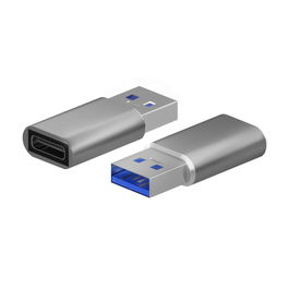 Aisens Adaptador USB-A Macho a USB-C Hembra 3.2 Gen2 Aluminio Gris 10 Gbps OTG Carga 3A