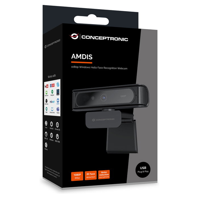 Conceptronic AMDIS09B Webcam Full HD 1080p con Reconocimiento Facial Conceptronic AMDIS09B Webcam Full HD 1080p con Reconocimiento Facial