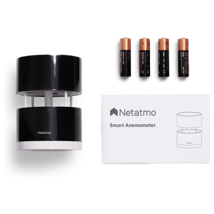 Netatmo Anemómetro Inteligente para Estación Meteorológica, Inalámbrico Wi-Fi, Mide Velocidad del Viento 0-45 m/s, Resistente al Agua y UV, Negro/Transparente