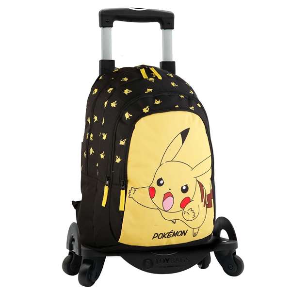 Toybags Mochila Primaria Pokemon Pikachu adaptable a carro con carro negro Toybags Mochila Primaria Pokemon Pikachu adaptable a carro con carro negro