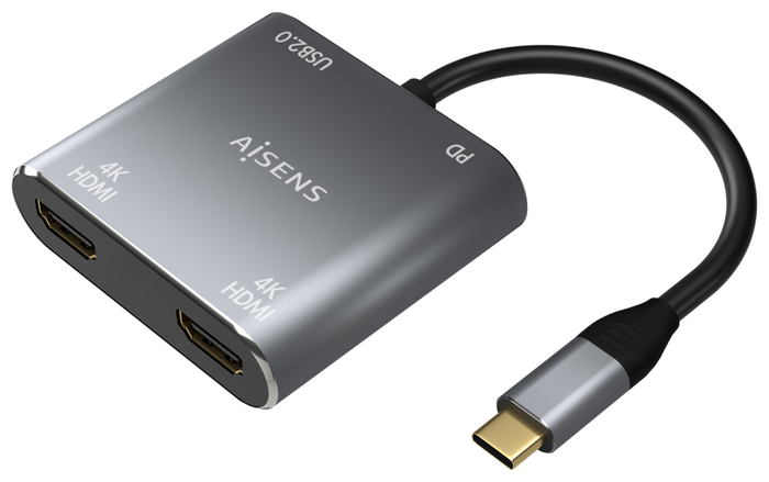 AISENS Hub Adaptador USB-C a Dual HDMI 4K, USB 2.0 y USB-C PD 60W, Gris AISENS Hub Adaptador USB-C a Dual HDMI 4K, USB 2.0 y USB-C PD 60W, Gris