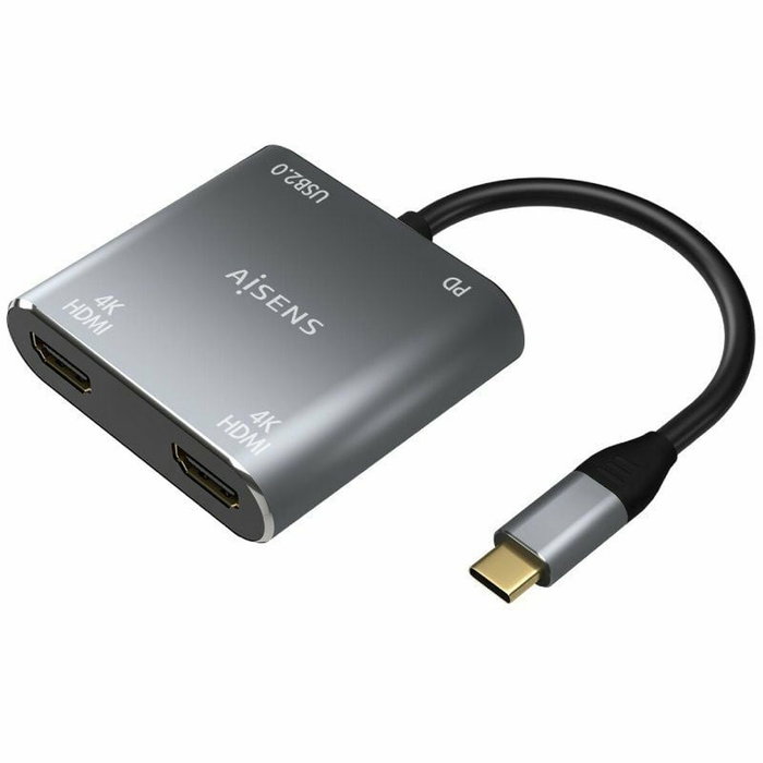 AISENS Hub Adaptador USB-C a Dual HDMI 4K, USB 2.0 y USB-C PD 60W, Gris AISENS Hub Adaptador USB-C a Dual HDMI 4K, USB 2.0 y USB-C PD 60W, Gris