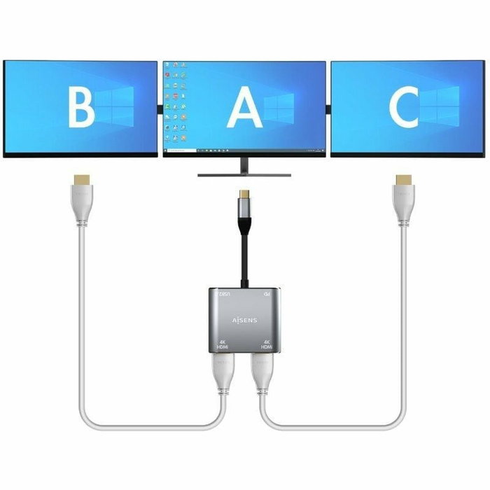 AISENS Hub Adaptador USB-C a Dual HDMI 4K, USB 2.0 y USB-C PD 60W, Gris AISENS Hub Adaptador USB-C a Dual HDMI 4K, USB 2.0 y USB-C PD 60W, Gris