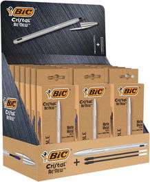 Boligrafo Bic Cristal Re´New Metal Expositor De 21 15X 997202 Metal Azul 6X 997201 Metal Negro 50X Bic Cristal Azul Sin Cargo