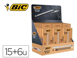 Bic Cristal Renew Metal Expositor de 21 unidades (15 Azul y 6 Negro)