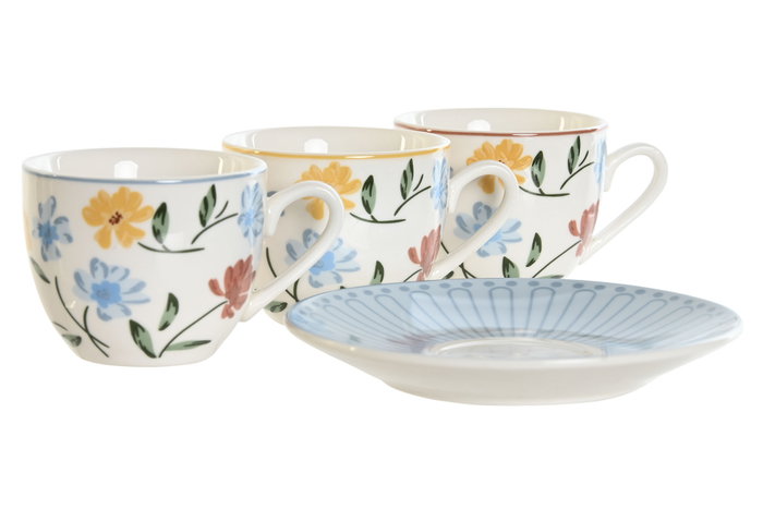 DKD Home Decor Set de Taza y Platillo de Porcelana Floral, 6 Piezas DKD Home Decor Set de Taza y Platillo de Porcelana Floral, 6 Piezas