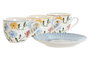 DKD Home Decor Set de Taza y Platillo de Porcelana Floral, 6 Piezas