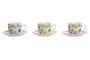 DKD Home Decor Set de Taza y Platillo de Porcelana Floral, 6 Piezas