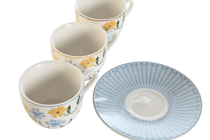 DKD Home Decor Set de Taza y Platillo de Porcelana Floral, 6 Piezas DKD Home Decor Set de Taza y Platillo de Porcelana Floral, 6 Piezas