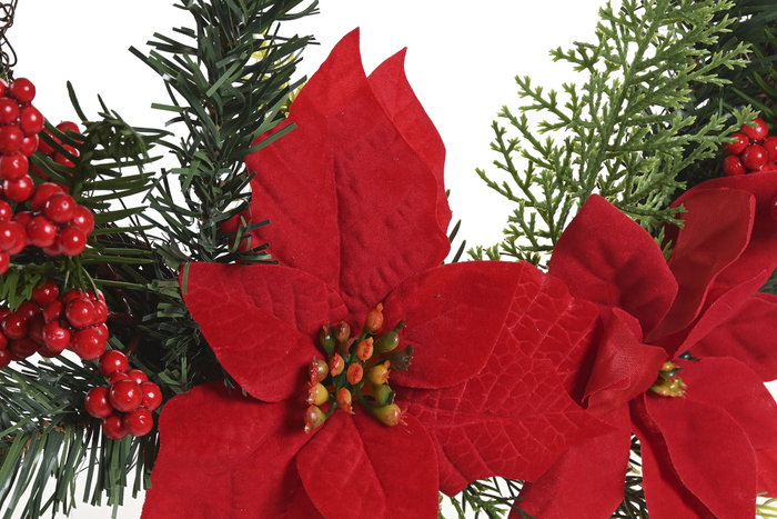 DKD Home Decor Corona de Fibra de Poliéster Flor de Navidad Rojo DKD Home Decor Corona de Fibra de Poliéster Flor de Navidad Rojo