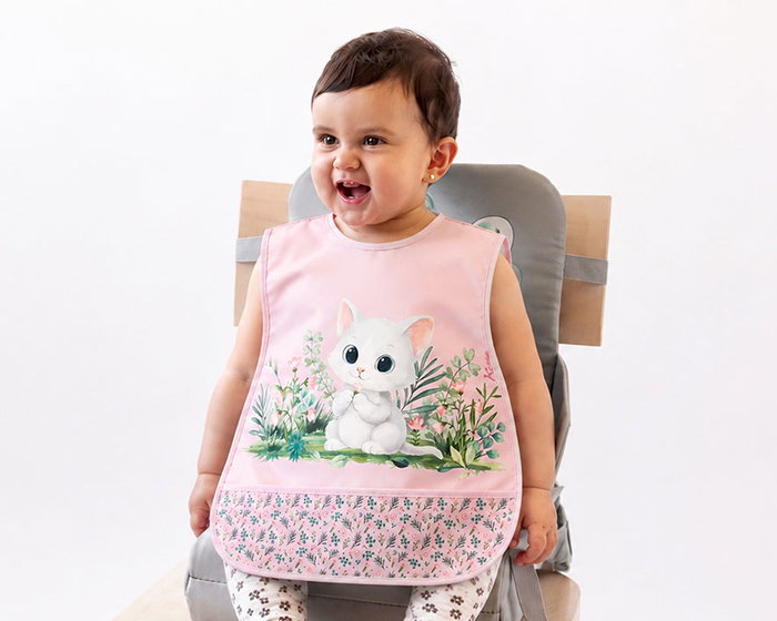 KioKids Babero Impermeable con Bolsillo Recogemigas para Bebé +4 Meses - Rosa