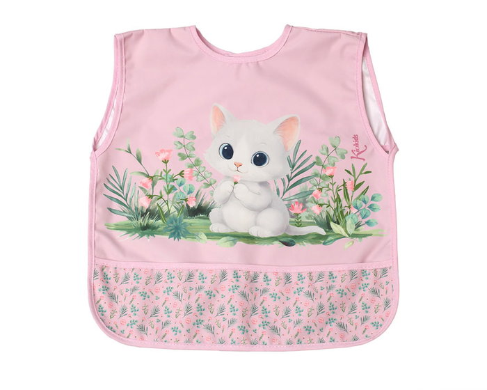 KioKids Babero Impermeable con Bolsillo Recogemigas para Bebé +4 Meses - Rosa