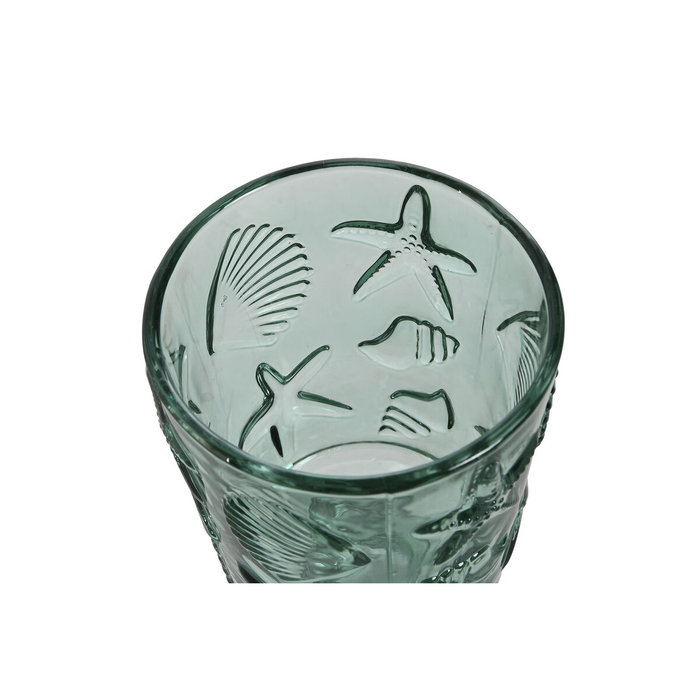 DKD Home Decor Set de 6 Copas de Cristal con Relieve Turquesa de 345 ml
