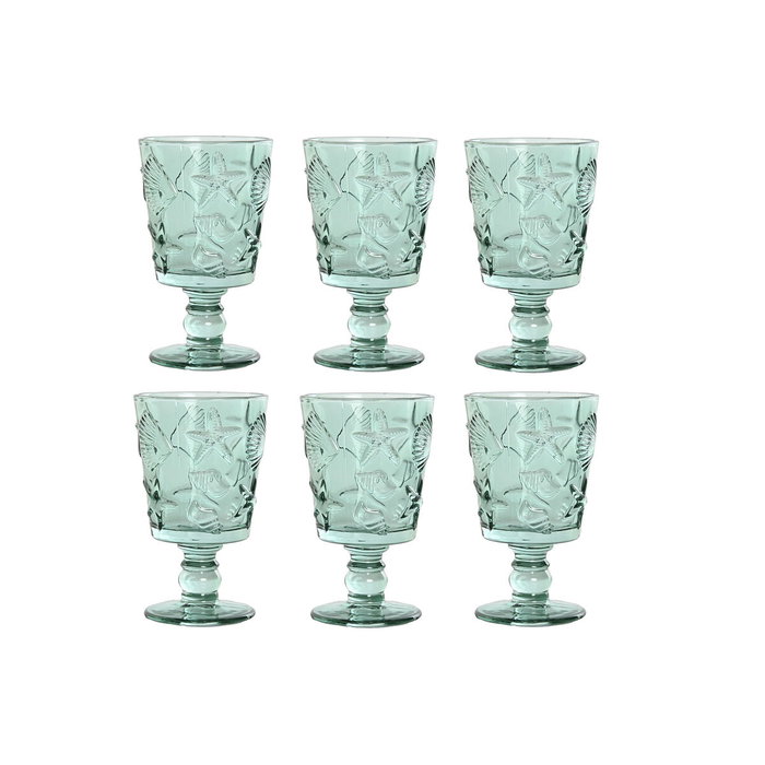 DKD Home Decor Set de 6 Copas de Cristal con Relieve Turquesa de 345 ml
