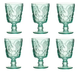 DKD Home Decor Set de 6 Copas de Cristal con Relieve Turquesa de 345 ml