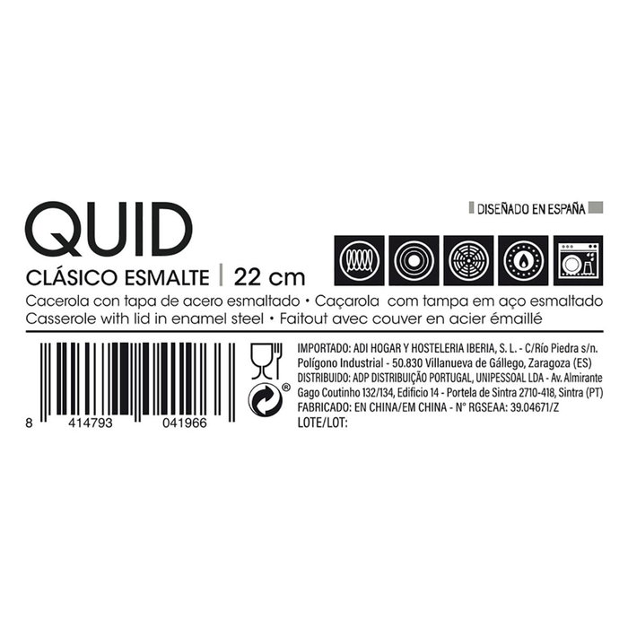 Quid Cacerola de Acero Esmaltado Clasico Esmalte 22 cm - 3,5 L - Marrón