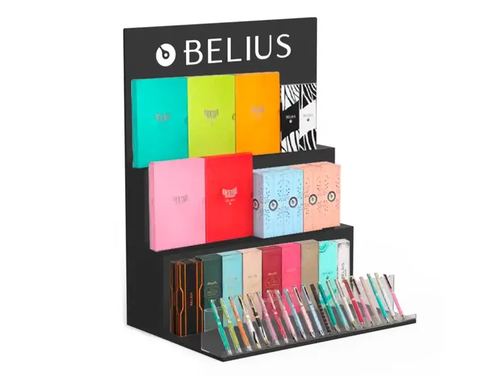 Belius Expositor Bolígrafo Negro 36 Piezas 3 Niveles MDF 600x420x750 mm