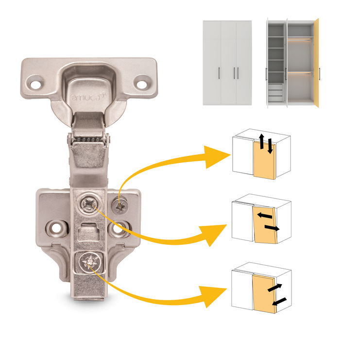 Emuca Lote de 20 bisagras supercodo X91 con cierre suave y suplementos para atornillar, Altura 0, Acero, Niquelado Emuca Lote de 20 bisagras supercodo X91 con cierre suave y suplementos para atornillar, Altura 0, Acero, Niquelado