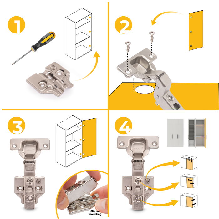 Emuca Lote de 20 bisagras supercodo X91 con cierre suave y suplementos para atornillar, Altura 0, Acero, Niquelado Emuca Lote de 20 bisagras supercodo X91 con cierre suave y suplementos para atornillar, Altura 0, Acero, Niquelado