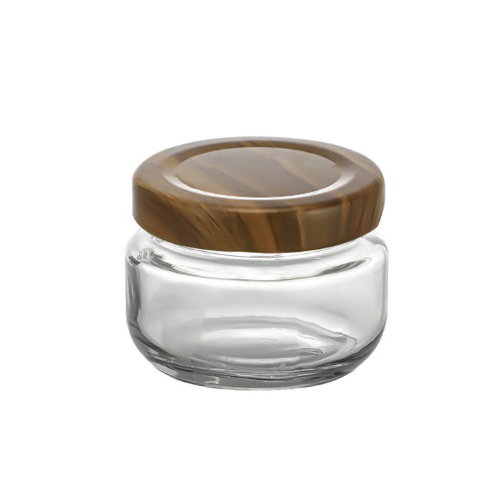 La Mediterranea Bote Vidrio Multiusos Wood 140 cc, Dimensiones: 7 cm (ancho) x 5.4 cm (alto) x 7 cm (largo) (24 Unidades)