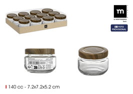 La Mediterranea Bote Vidrio Multiusos Wood 140 cc, Dimensiones: 7 cm (ancho) x 5.4 cm (alto) x 7 cm (largo) (24 Unidades)