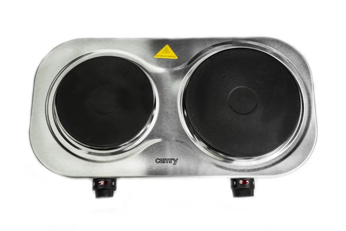 Camry Premium CR 6511 - Cocina Eléctrica Independiente 2 Zonas, Acero Inoxidable y Negro, 2500W