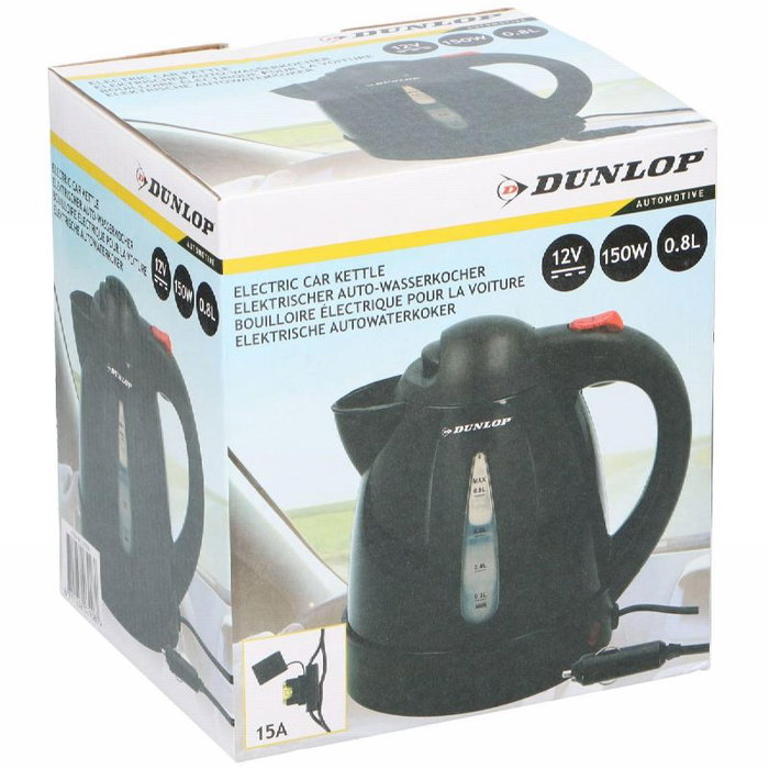 DUNLOP Hervidor de Agua 0.8L 12V para Coche o Caravana - Hervidor Eléctrico Portátil 800 ml