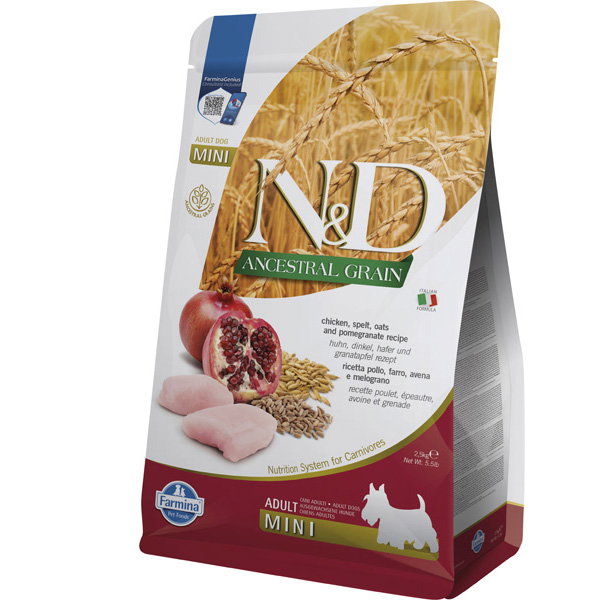 Farmina N&D Ancestral Grain Pollo, Espelta, Avena y Granada Adult Mini 2,5kg