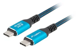 Lanberg Cable USB4 C a C Macho/Macho 1m - 240W, 8K@60Hz, 40Gbps, Conector Doble USB-C, Negro/Azul