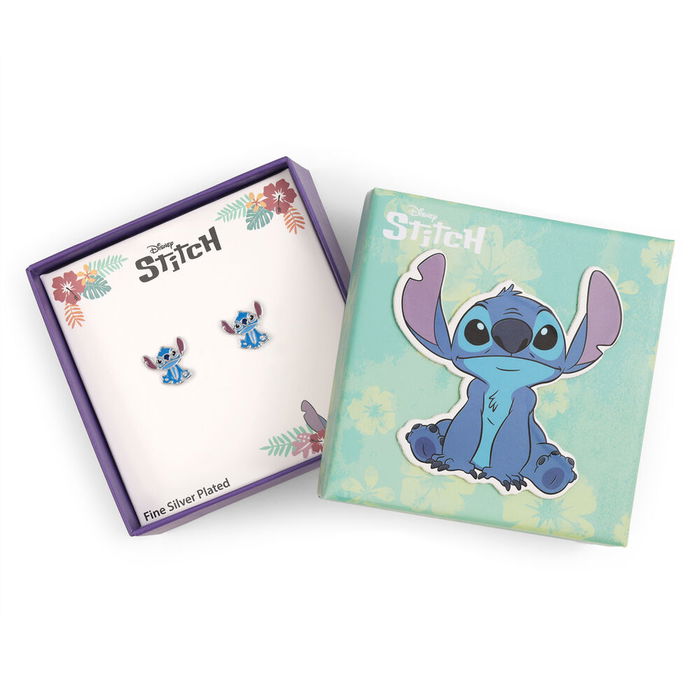 Pendientes Stitch Disney Bañados en Plata con Circonita Cúbica