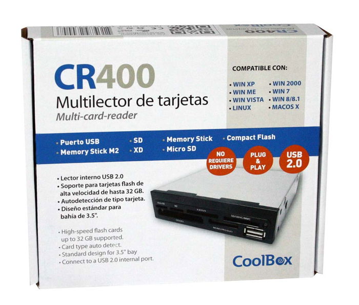 Coolbox Multilector de Tarjetas CR400 con Puerto USB Compatible con microSD y Memory Stick Micro M2