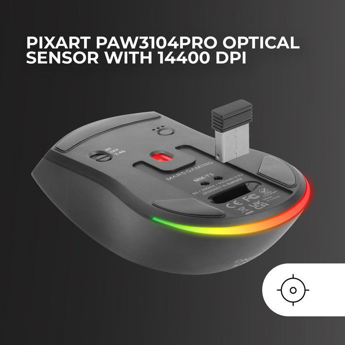 Mars Gaming MM-T3 Ratón Gaming Inalámbrico Negro
