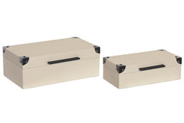 DKD Home Decor Set de 2 Cajas de Madera Beige 34x20x12