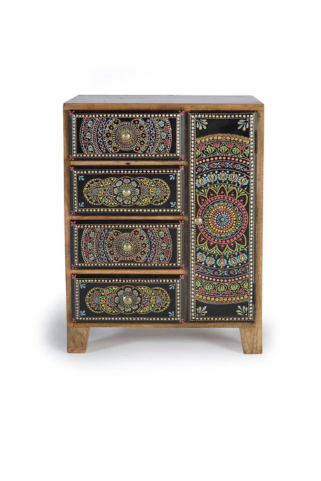 Giner y Colomer Mesa Auxiliar de Madera de Mango Pintada a Mano 4 Cajones 60x45x30 cm