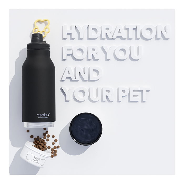 Asobu Buddy - Botella Plegable Acero Inoxidable para Mascotas, 1082 ml, Negra, a Prueba de Fugas, sin BPA