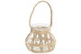 DKD Home Decor Portavelas de Cristal y Mimbre Natural 16x16x12 cm