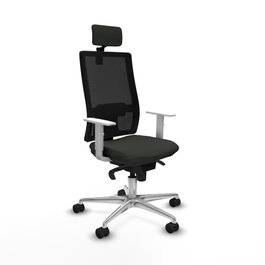 PIQUERAS Y CRESPO Silla de oficina Horna con mecanismo Sincro, Negro y Reposabrazos Blancos