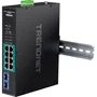 TRENDNet Switch Industrial TI-PGM102 Gigabit Ethernet 10 Puertos (8 PoE+ de 240W, 2 SFP) para Montaje en Rail DIN/IP30/Pared, Negro
