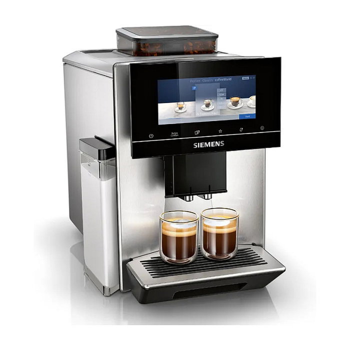 Siemens TQ903D03 Cafetera Superautomática Espresso con Molinillo Integrado, Tanque de Leche 0.7L, 19 Bar, 1500W, 2 Tazas Simultáneas, Acero Inoxidable