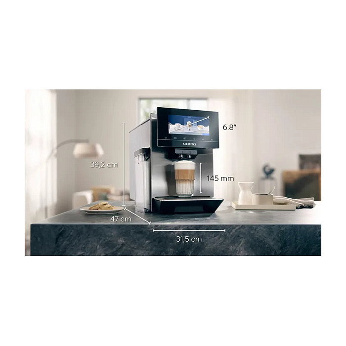 Siemens TQ903D03 Cafetera Superautomática Espresso con Molinillo Integrado, Tanque de Leche 0.7L, 19 Bar, 1500W, 2 Tazas Simultáneas, Acero Inoxidable