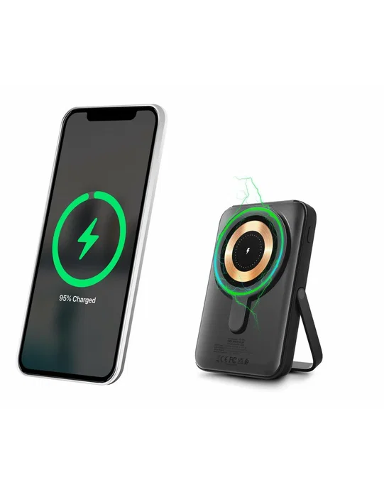 Urban Factory MWP10UF Batería Externa Power Bank 10000 mAh 15W - Carga Inalámbrica Magnética MagSafe, Pantalla LCD, Color Negro