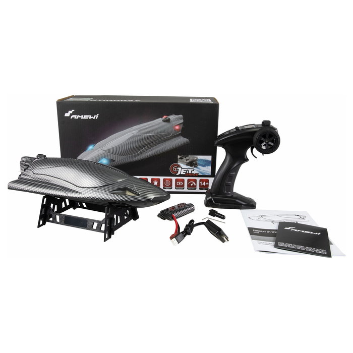 AMEWI 26108 Stingray Speedboot Barco RTR 335 mm con Motor a Reacción, 40 km/h, Efectos de Luz, Li-Ion 2000 mAh, Radio 2.4 GHz 3 Canales, Edad 14+
